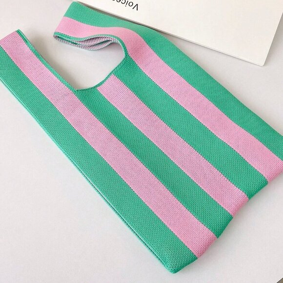 Pink Casual Women's Duke Crochet Stripe Pattern Lattice Handheld Bag - Picture 8 of 10